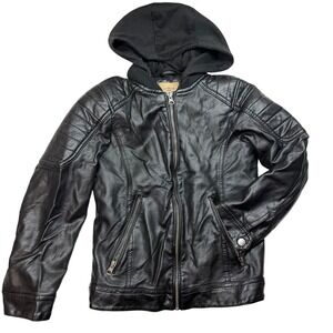 Roebuck &‎ Co Kids Faux Leather Hooded Moto Jacket Black Size S 8-10 Motorcycle